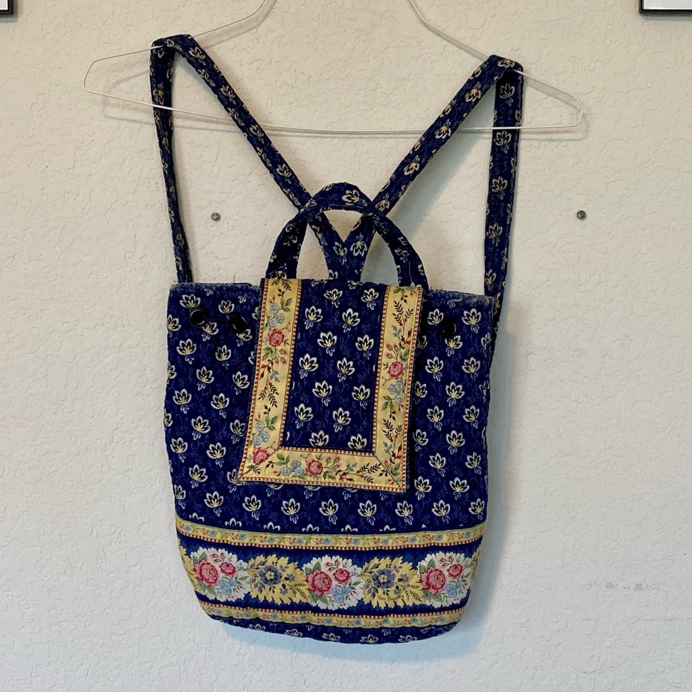 Retired Vera Bradley Mimi Drawstring Backpack in Floral Blue and Yellow